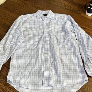 Elegant Men's Checkered Dress Shirt - Light Blue and White